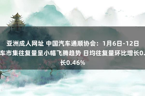 亚洲成人网址 中国汽车通顺协会：1月6日-12日二手车市集往复量呈小幅飞腾趋势 日均往复量环比增长0.46%