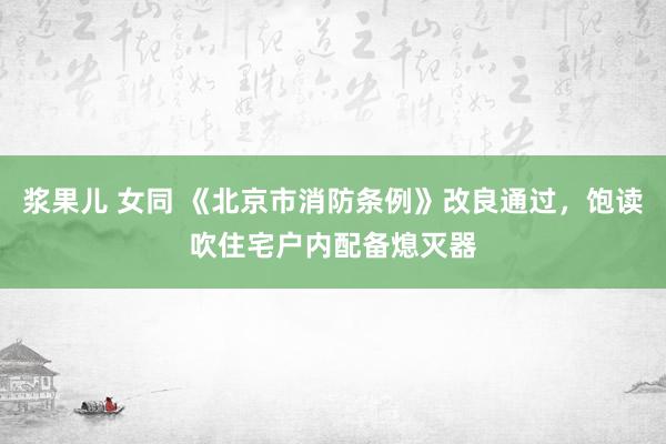 浆果儿 女同 《北京市消防条例》改良通过，饱读吹住宅户内配备熄灭器