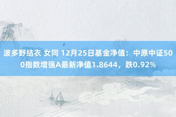 波多野结衣 女同 12月25日基金净值：中原中证500指数增强A最新净值1.8644，跌0.92%