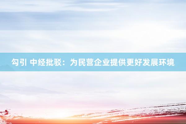 勾引 中经批驳：为民营企业提供更好发展环境