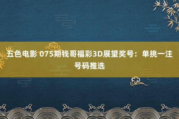 五色电影 075期钱哥福彩3D展望奖号：单挑一注号码推选